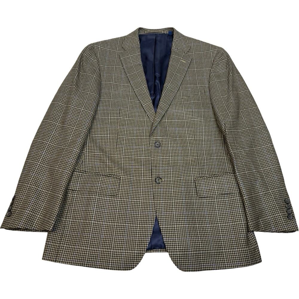 Faconnable Men’s 54R Wool Blazer Sports Coat Brown Blue Windowpane Houndstooth
